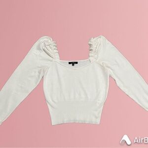 White Love Tree Long Sleeve Cropped Top Size Large